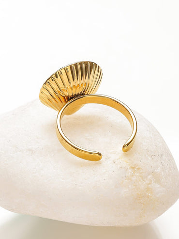 Rubans Voguish 18K Gold-Plated Stainless Steel Tarnish-Free Waterproof Shell Design Adjustable Ring with Pearls Rings