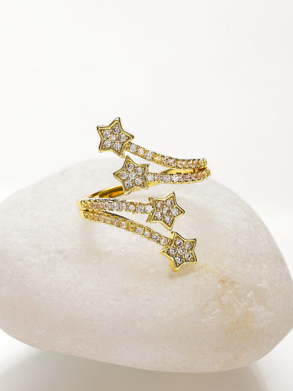 Rubans Voguish 18K Gold-Plated Stainless Steel Tarnish-Free Waterproof Shooting Star Charms Adjustable Ring with Cubic Zirconia Details Finger Rings