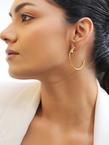Rubans Voguish 18K Gold-Plated Stainless Steel Tarnish-Free Waterproof Sleek Open Hoop Earrings Earrings