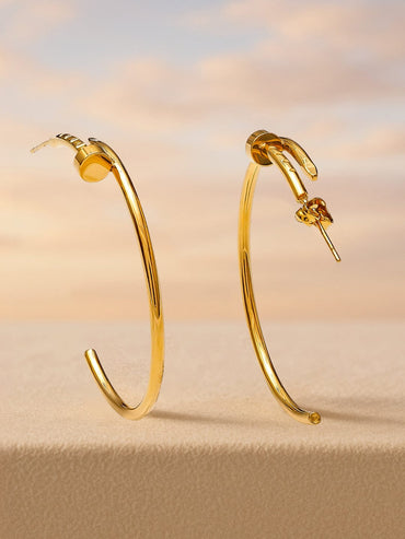 Rubans Voguish 18K Gold-Plated Stainless Steel Tarnish-Free Waterproof Sleek Open Hoop Earrings Earrings