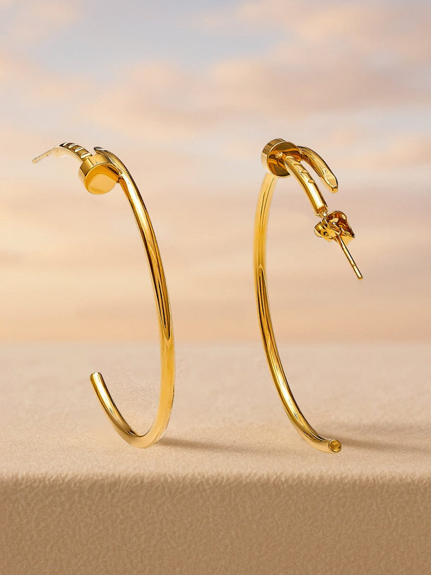 Rubans Voguish 18K Gold-Plated Stainless Steel Tarnish-Free Waterproof Sleek Open Hoop Earrings Earrings