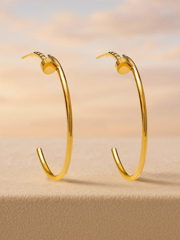 Rubans Voguish 18K Gold-Plated Stainless Steel Tarnish-Free Waterproof Sleek Open Hoop Earrings Earrings