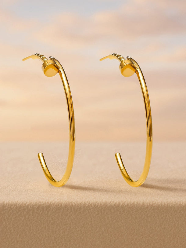 Rubans Voguish 18K Gold-Plated Stainless Steel Tarnish-Free Waterproof Sleek Open Hoop Earrings Earrings