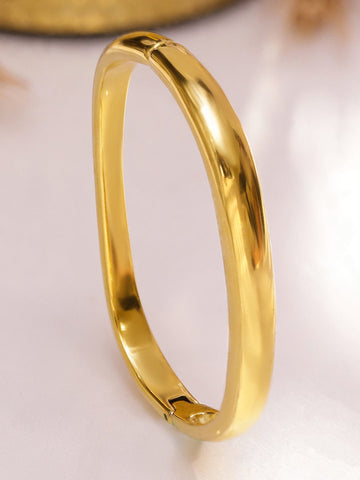 Rubans Voguish 18K Gold Plated Stainless Steel Tarnish-Free Waterproof Sleek Solid Bracelet Wristwear