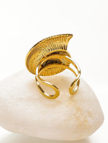 Rubans Voguish 18K Gold-Plated Stainless Steel Tarnish-Free Waterproof Spiral Shell Adjustable Statement Ring Rings