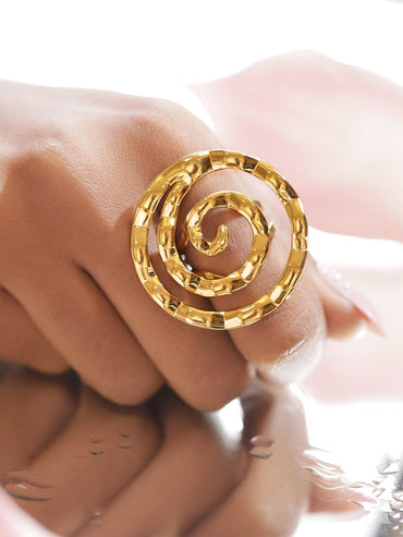 Rubans Voguish 18K Gold-Plated Stainless Steel Tarnish-Free Waterproof Spiral Statement Adjustable Ring Finger Rings
