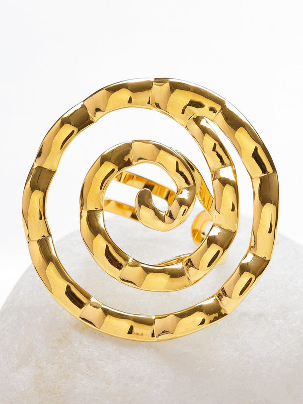 Rubans Voguish 18K Gold-Plated Stainless Steel Tarnish-Free Waterproof Spiral Statement Adjustable Ring Rings