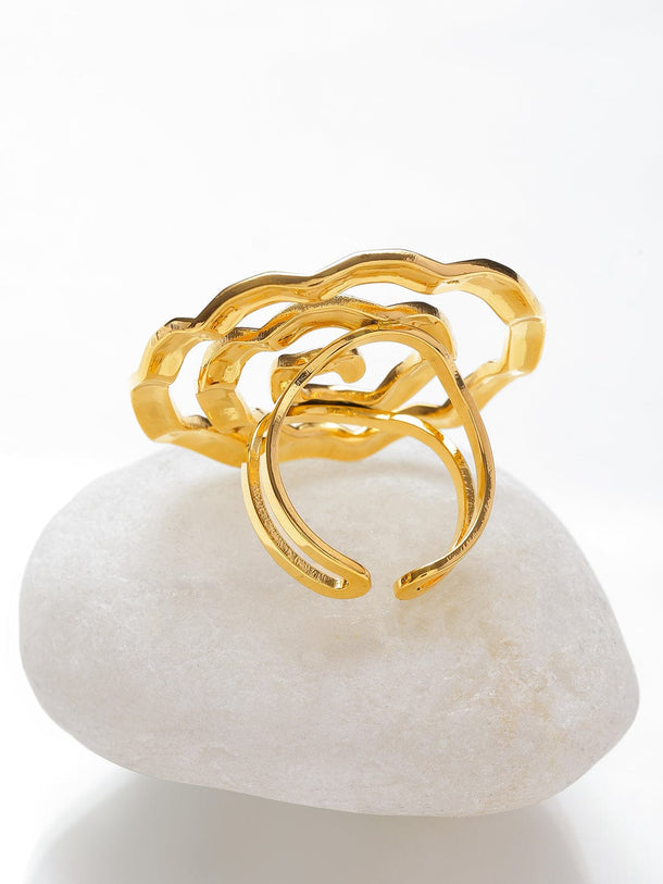 Rubans Voguish 18K Gold-Plated Stainless Steel Tarnish-Free Waterproof Spiral Statement Adjustable Ring Rings