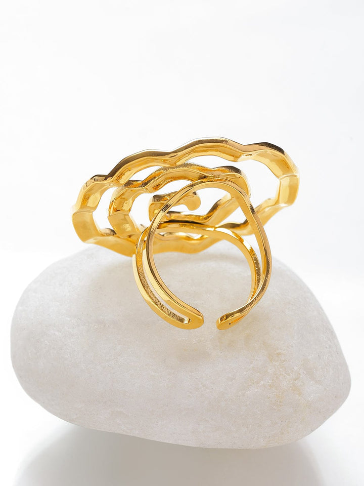 Rubans Voguish 18K Gold-Plated Stainless Steel Tarnish-Free Waterproof Spiral Statement Adjustable Ring Rings