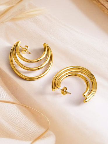 Rubans Voguish 18K Gold Plated Stainless Steel Tarnish-Free Waterproof Statement Hoop Earrings Earrings