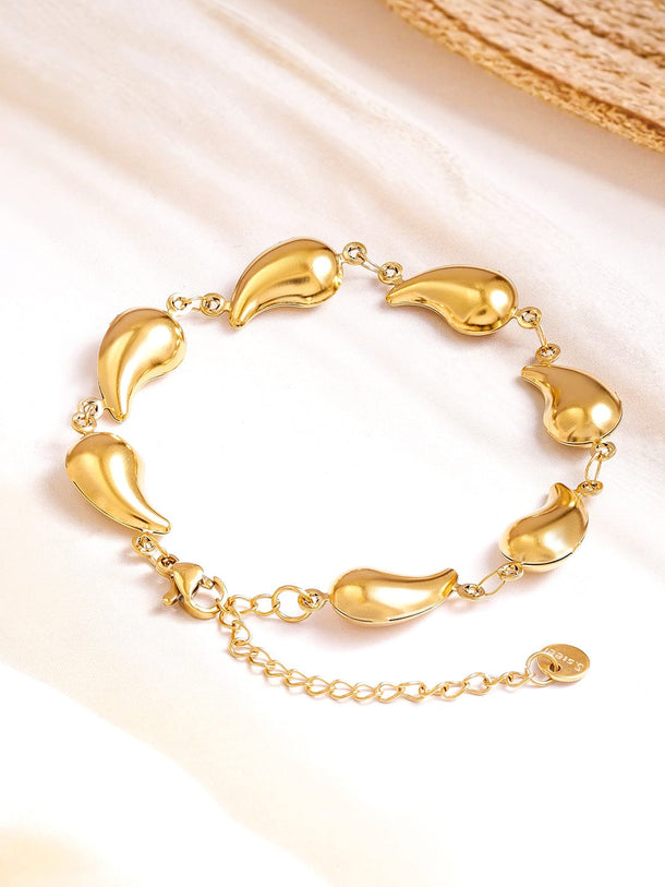 Rubans Voguish 18K Gold Plated Stainless Steel Tarnish-Free Waterproof Tear Drop Motif Link Bracelet Wristwear