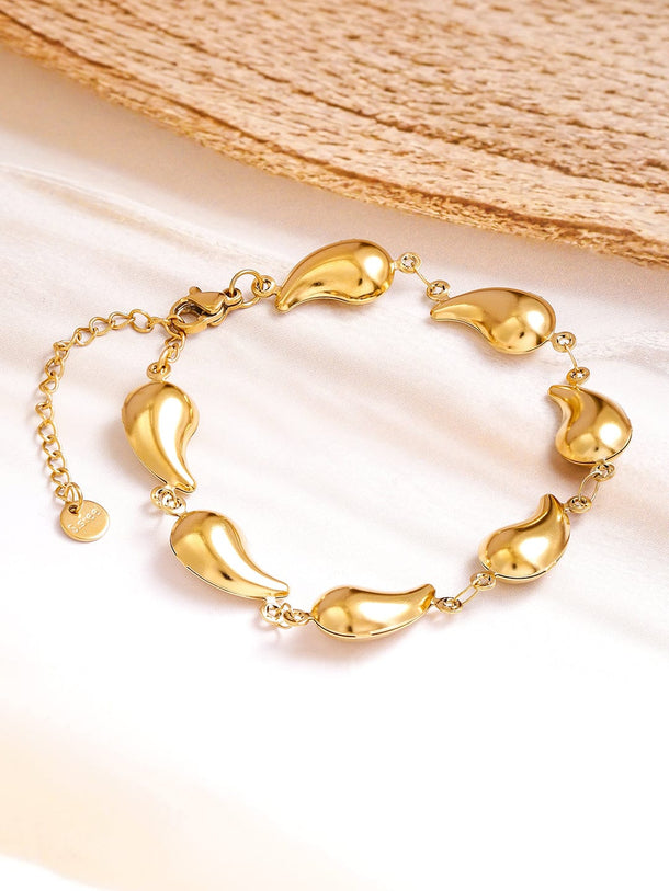 Rubans Voguish 18K Gold Plated Stainless Steel Tarnish-Free Waterproof Tear Drop Motif Link Bracelet Wristwear