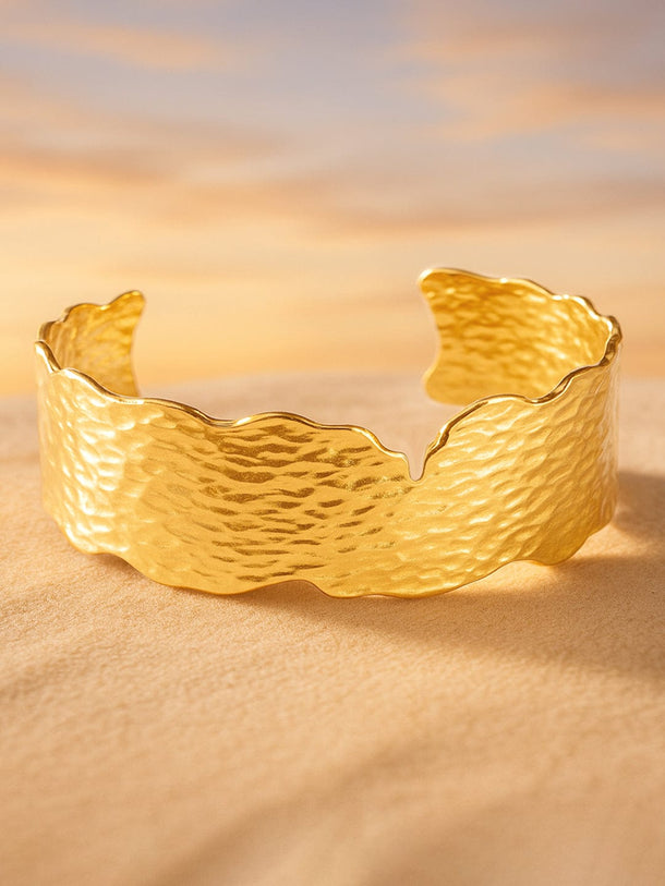 Rubans Voguish 18K Gold Plated Stainless Steel Tarnish-Free Waterproof Textured Cuff Bracelet Bracelet