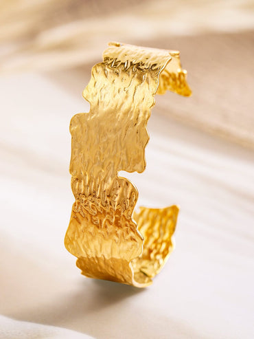 Rubans Voguish 18K Gold Plated Stainless Steel Tarnish-Free Waterproof Textured Cuff Bracelet Wristwear