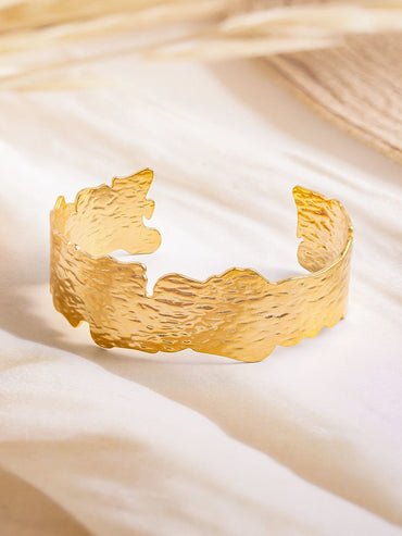 Rubans Voguish 18K Gold Plated Stainless Steel Tarnish-Free Waterproof Textured Cuff Bracelet Wristwear