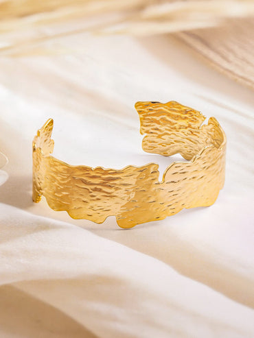 Rubans Voguish 18K Gold Plated Stainless Steel Tarnish-Free Waterproof Textured Cuff Bracelet Wristwear