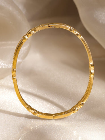 Rubans Voguish 18K Gold Plated Stainless Steel Tarnish Free Waterproof X Motif Textured Bracelet Wristwear