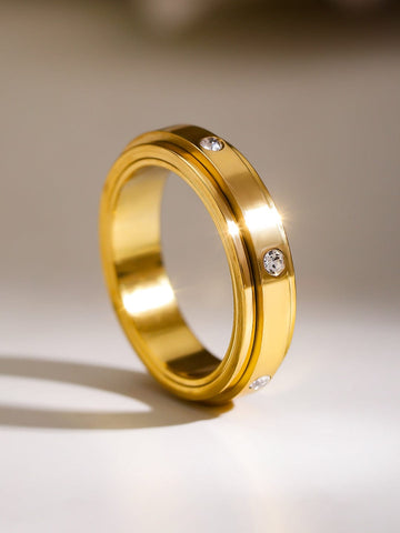 Rubans Voguish 18K Gold-Plated Stainless Steel Tarnish-Free Waterproof Zirconia Band Ring Rings