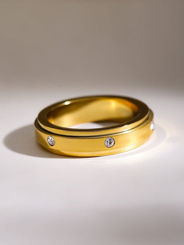 Rubans Voguish 18K Gold-Plated Stainless Steel Tarnish-Free Waterproof Zirconia Band Ring Rings