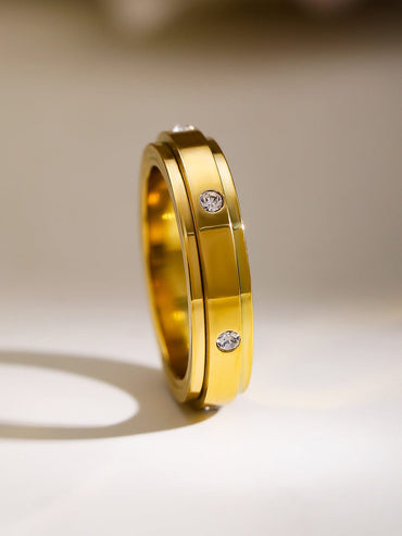 Rubans Voguish 18K Gold-Plated Stainless Steel Tarnish-Free Waterproof Zirconia Band Ring Rings