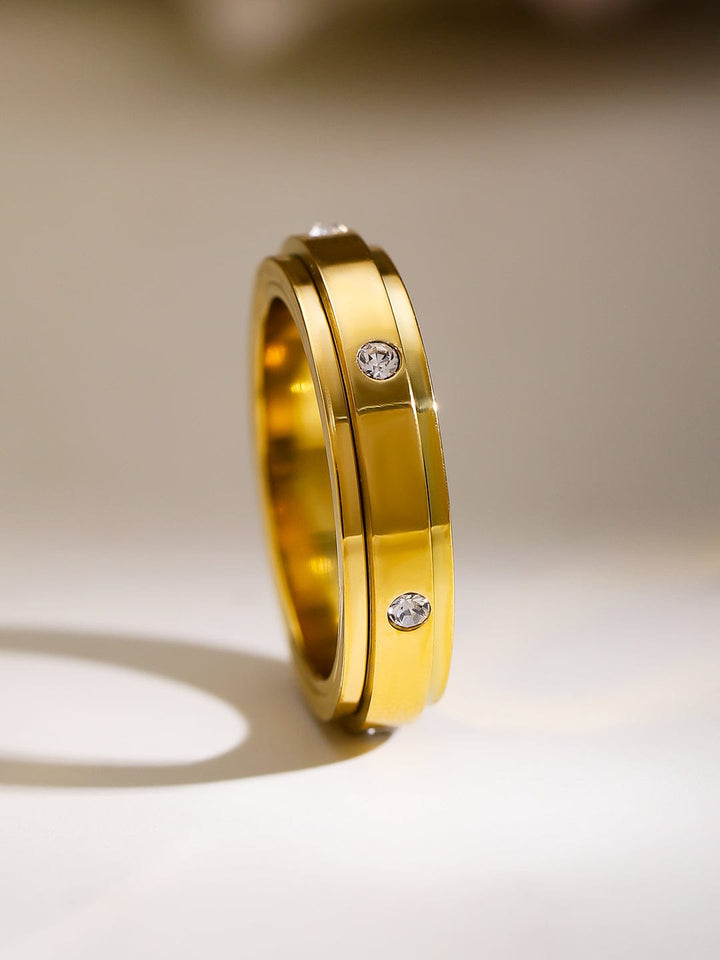 Rubans Voguish 18K Gold-Plated Stainless Steel Tarnish-Free Waterproof Zirconia Band Ring Rings