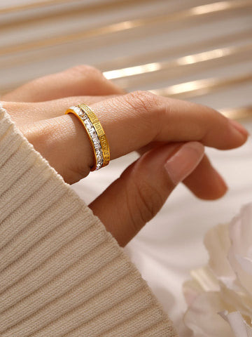 Rubans Voguish 18K Gold Plated Stainless Steel Tarnish-Free Waterproof Zirconia Band Ring Rings