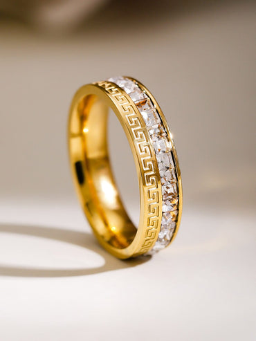 Rubans Voguish 18K Gold Plated Stainless Steel Tarnish-Free Waterproof Zirconia Band Ring Rings