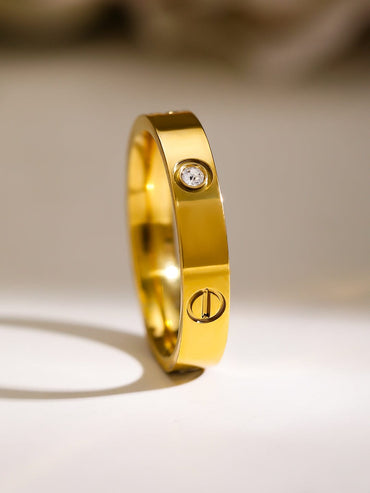 Rubans Voguish 18K Gold-Plated Stainless Steel Tarnish-Free Waterproof Zirconia Band Ring Rings