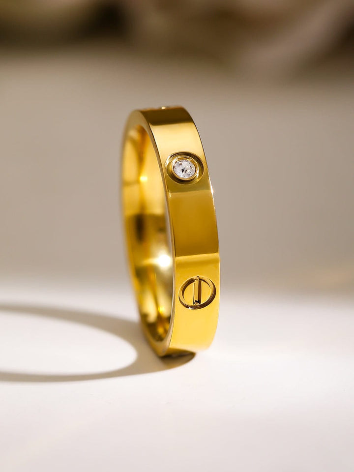 Rubans Voguish 18K Gold-Plated Stainless Steel Tarnish-Free Waterproof Zirconia Band Ring Rings