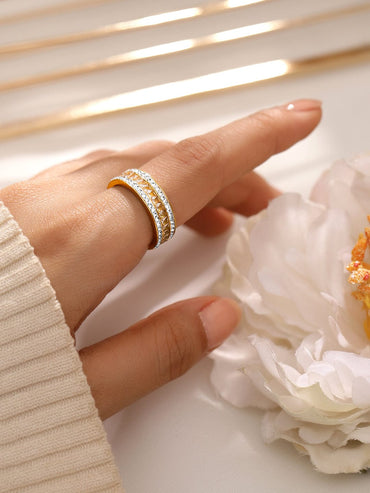 Rubans Voguish 18K Gold-Plated Stainless Steel Tarnish-Free Waterproof Zirconia Band Ring Rings