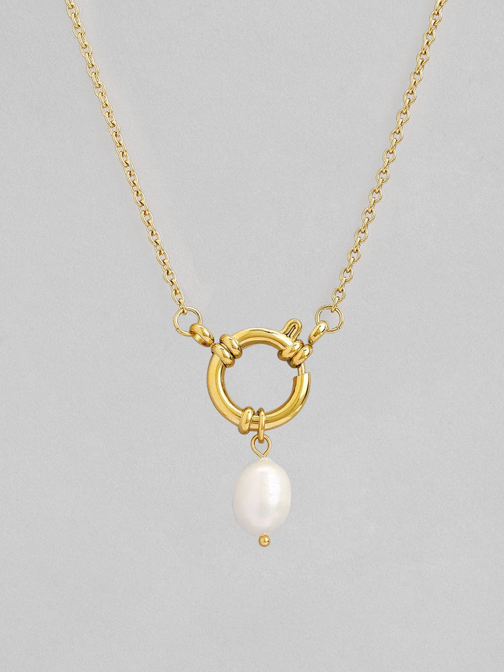 Rubans Voguish 18K Gold Plated Stainless Steel Waterproof Chain With Circle With Pearl Pendant. Chain & Necklaces
