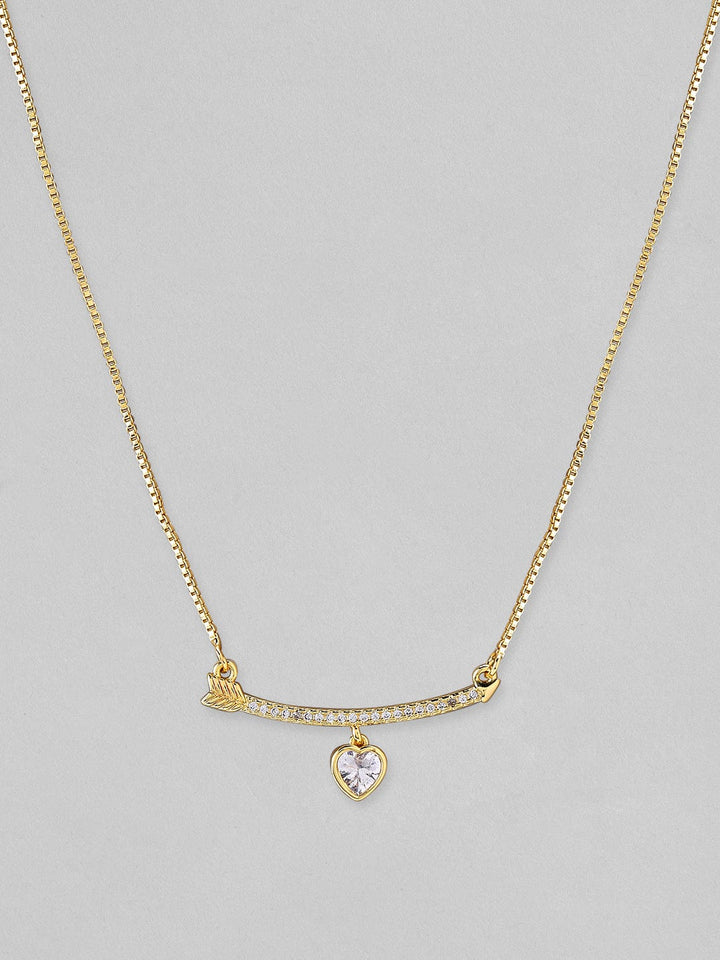 Rubans Voguish 18K Gold Plated Stainless Steel Waterproof Chain With Zircon Studded Pendant And Heart Charm. Necklaces