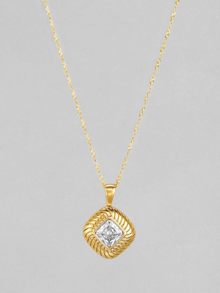 Rubans Voguish 18K Gold Plated Stainless Steel Waterproof Chain With Zircon Studded Pendant. Chain & Necklaces