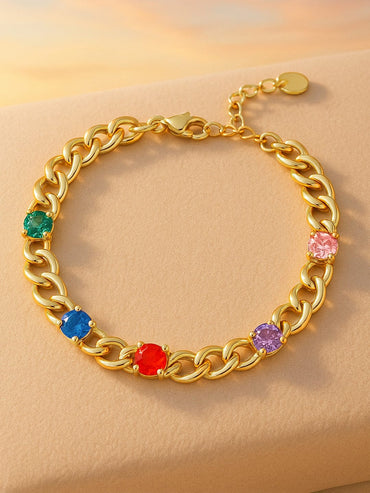 Rubans Voguish 18K Gold Plated Stainless Steel Waterproof Cuban Style Bracelet With Multicolour Zircons Studded. Bangles & Bracelets