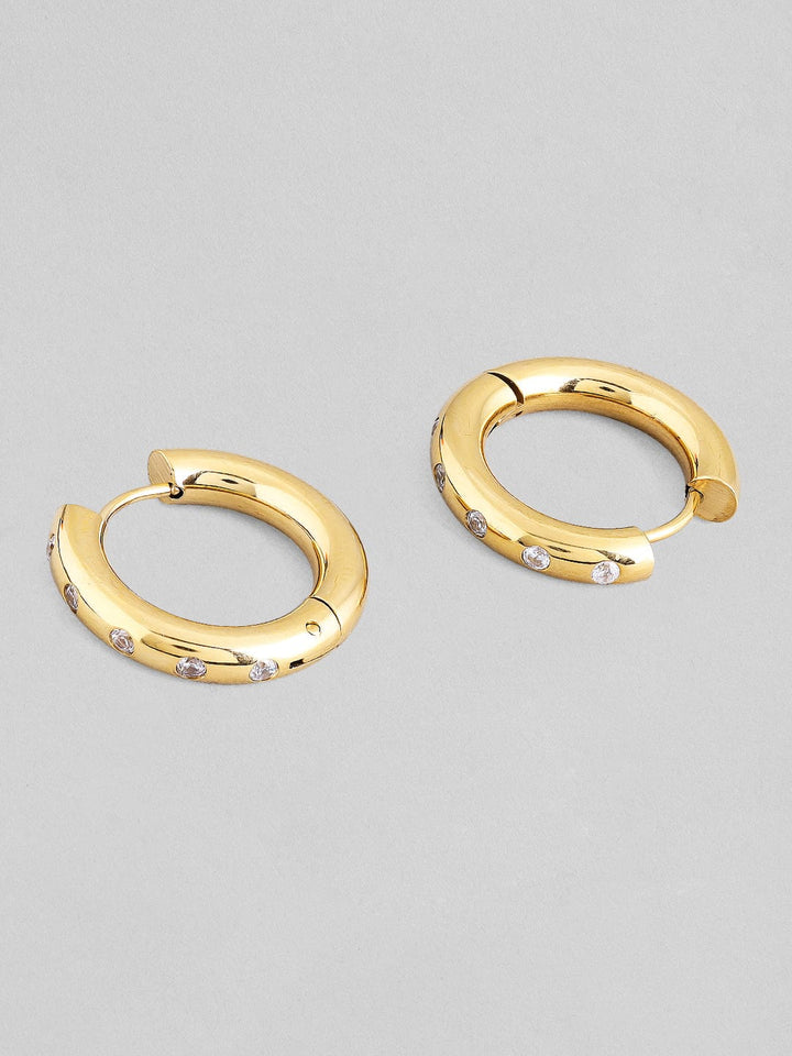 Rubans Voguish 18K Gold Plated Stainless Steel Waterproof Huggie Earrings With Zircons Studded Earrings