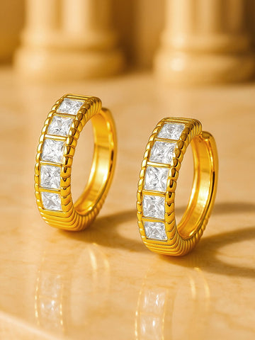 Rubans Voguish 18K Gold Plated Stainless Steel Waterproof Huggie Hoop Earring With Zircons. Earrings