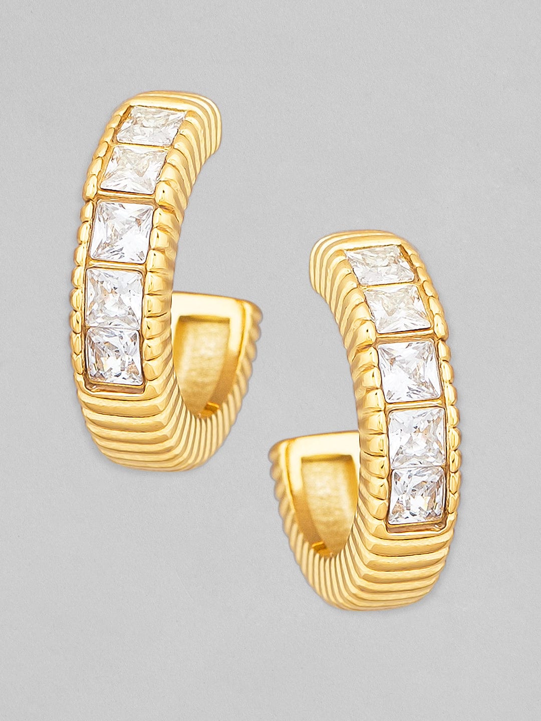 Rubans Voguish 18K Gold Plated Stainless Steel Waterproof Huggie Hoop Earring With Zircons. Earrings