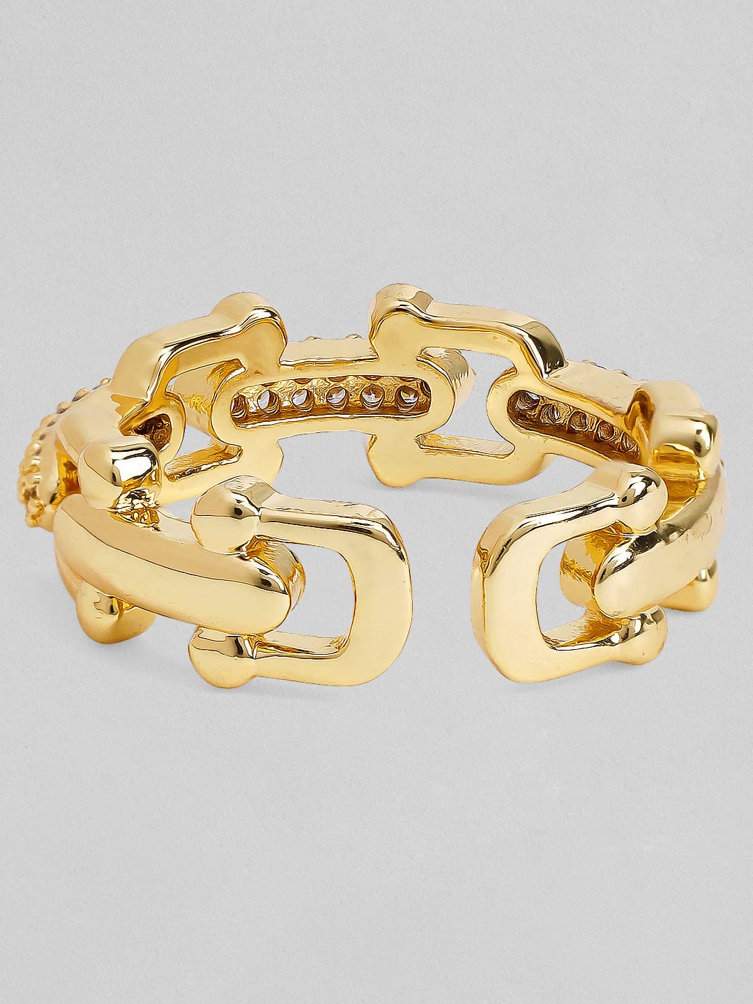 Rubans Voguish 18K Gold Plated Stainless Steel Waterproof Link Chain Style Open Ring Studded With Zircons. Rings