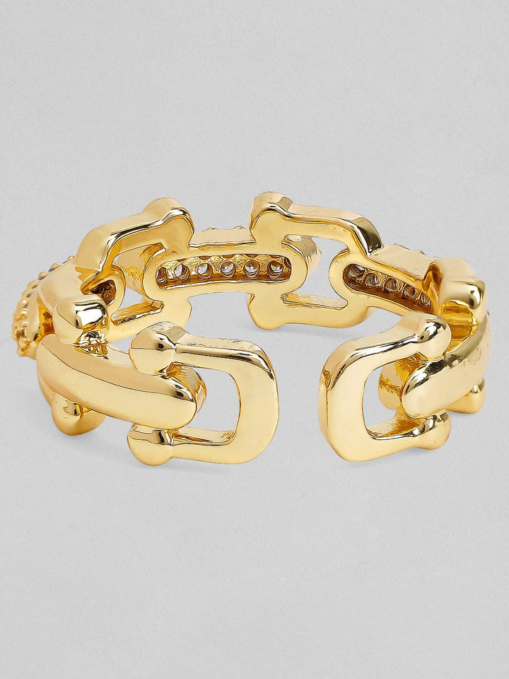 Rubans Voguish 18K Gold Plated Stainless Steel Waterproof Link Chain Style Open Ring Studded With Zircons. Rings