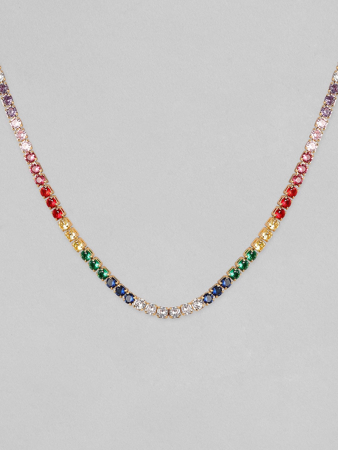 Rubans Voguish 18K Gold Plated Stainless Steel Waterproof Multicolour Baguette Zircons Studded Necklace. Chain & Necklaces
