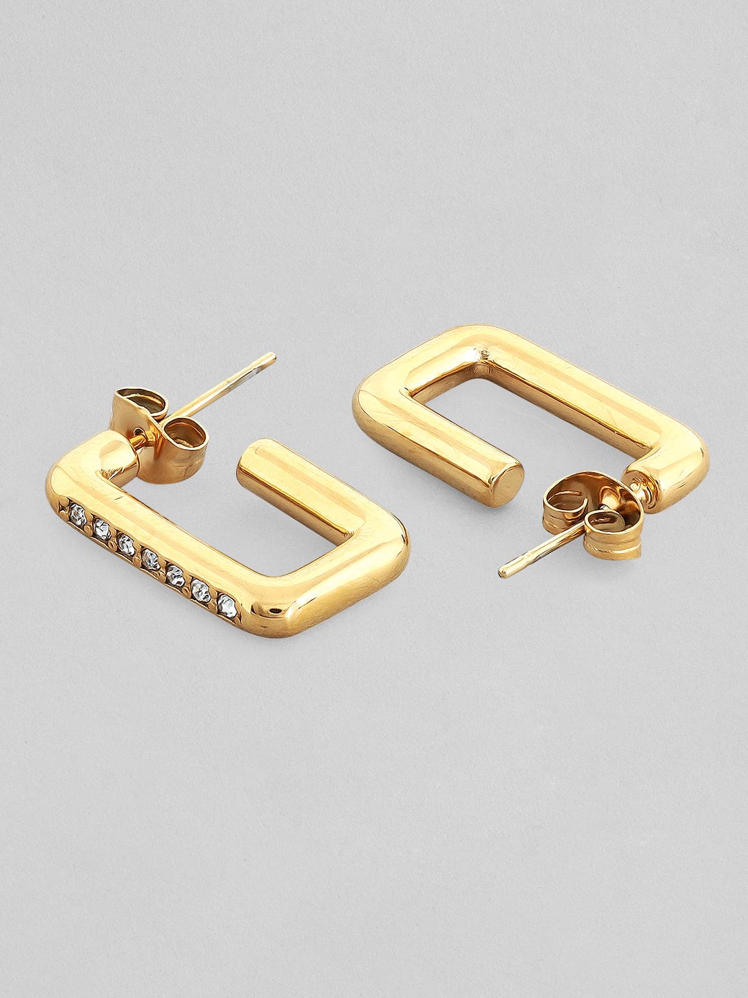 Rubans Voguish 18K Gold Plated Stainless Steel Waterproof Rectangular Hoop Errings With Zircons Studded. Earrings