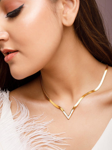 Rubans Voguish 18K Gold Plated Stainless Steel Waterproof Snake Chain With V Shaped Shell Pendant. Chain & Necklaces