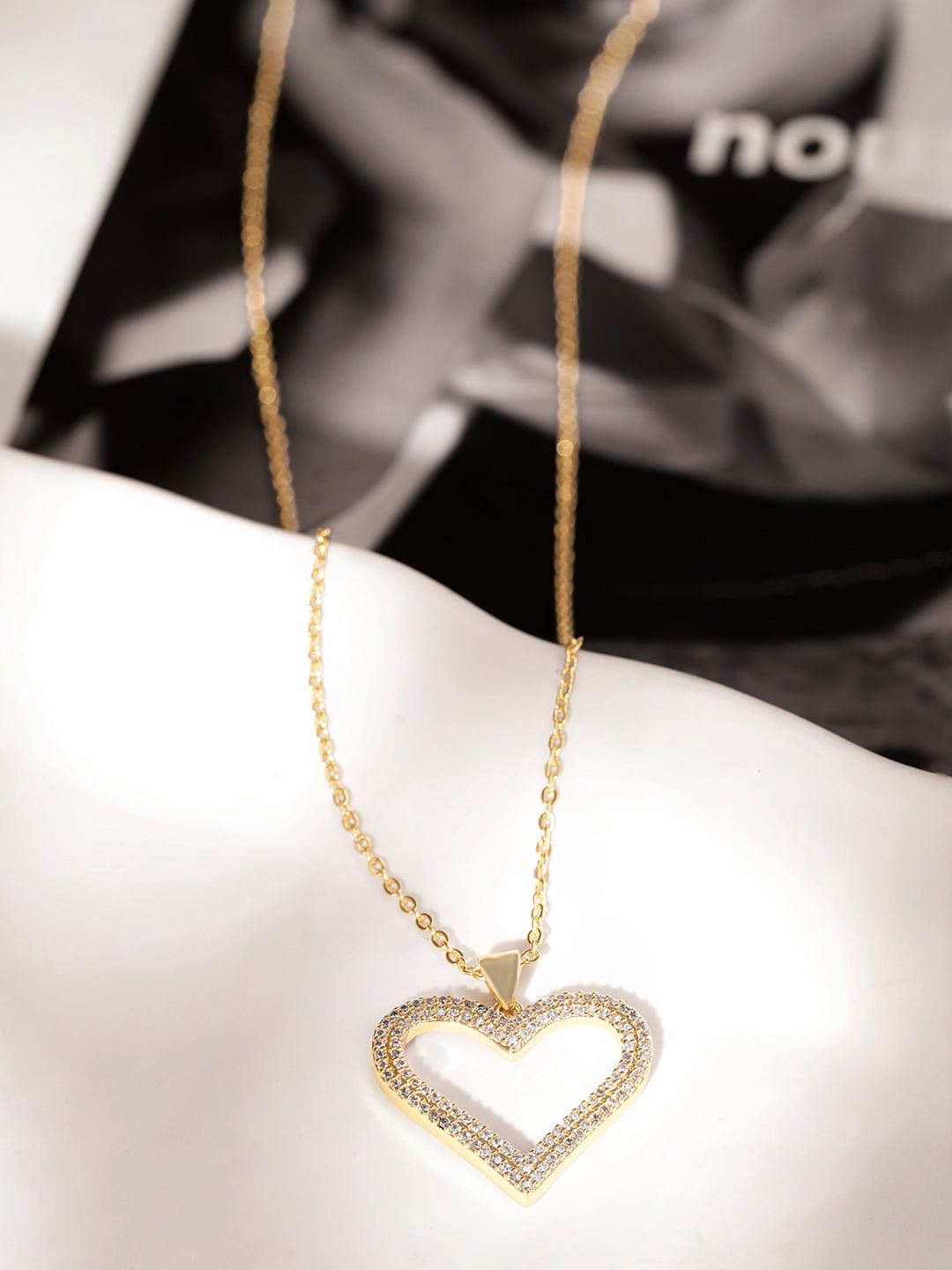 Rubans Voguish 18K Gold plated stainless steel waterproof tarnish free heart motif zirconia studded pendant sleek necklace  Necklaces, Chains & necklace