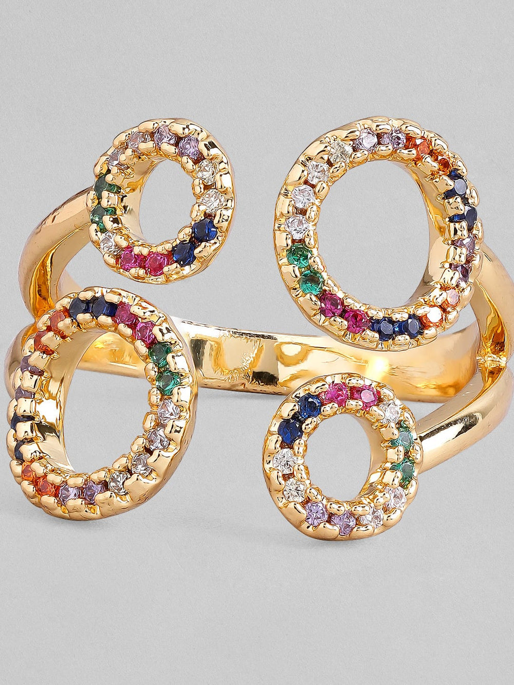Rubans Voguish 18K Gold Plated Stainless Steel Waterproof With Multicoloured Zircons Contemporary Ring. Rings