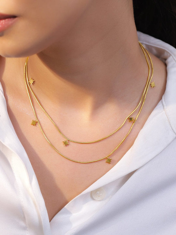 Rubans Voguish 18K Gold-Plated Star Charm Double Layer Brass Necklace Chain Necklace and Chains