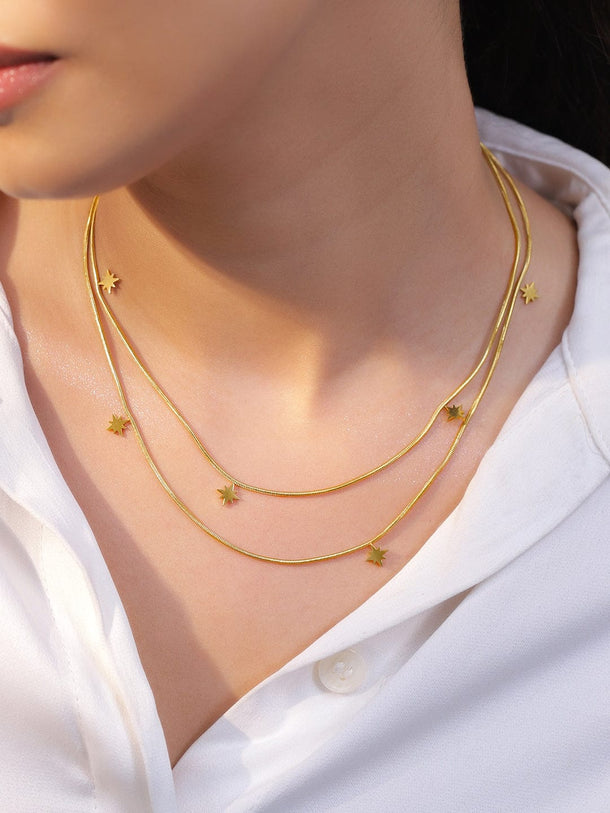 Rubans Voguish 18K Gold-Plated Star Charm Double Layer Brass Necklace Chain Necklace & Chains