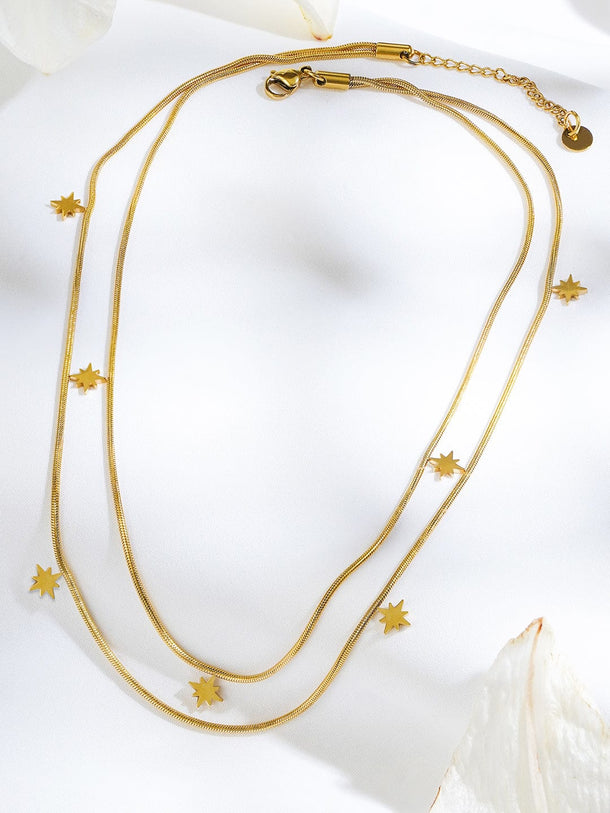 Rubans Voguish 18K Gold-Plated Star Charm Double Layer Brass Necklace Chain Necklace & Chains