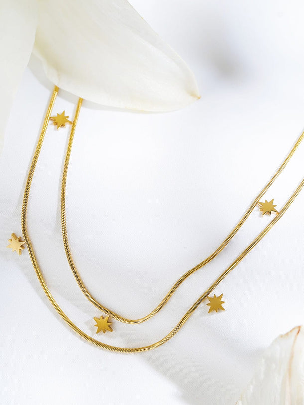 Rubans Voguish 18K Gold-Plated Star Charm Double Layer Brass Necklace Chain Necklace & Chains