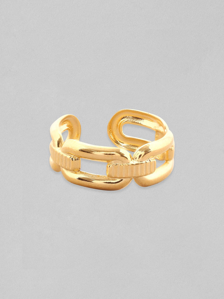 Rubans Voguish 18K Gold-Plated Textured Link Adjustable Finger Ring Rings