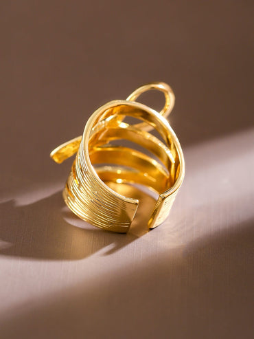 Rubans Voguish 18K Gold-Plated Textured Ribbon Statement Adjustable Ring Rings